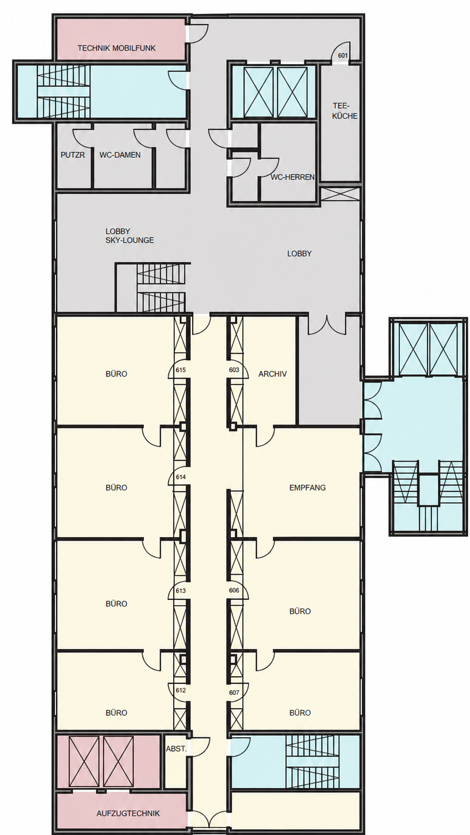 Grundriss 6. Obergeschoss mit Sky-Lounge